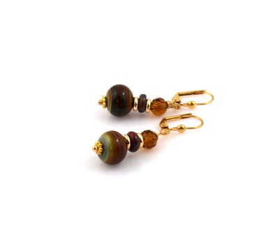Petite Brown and Gold Color Dangle Earrings, Festive Fall Earrings, Lampwork Jewelry - image6